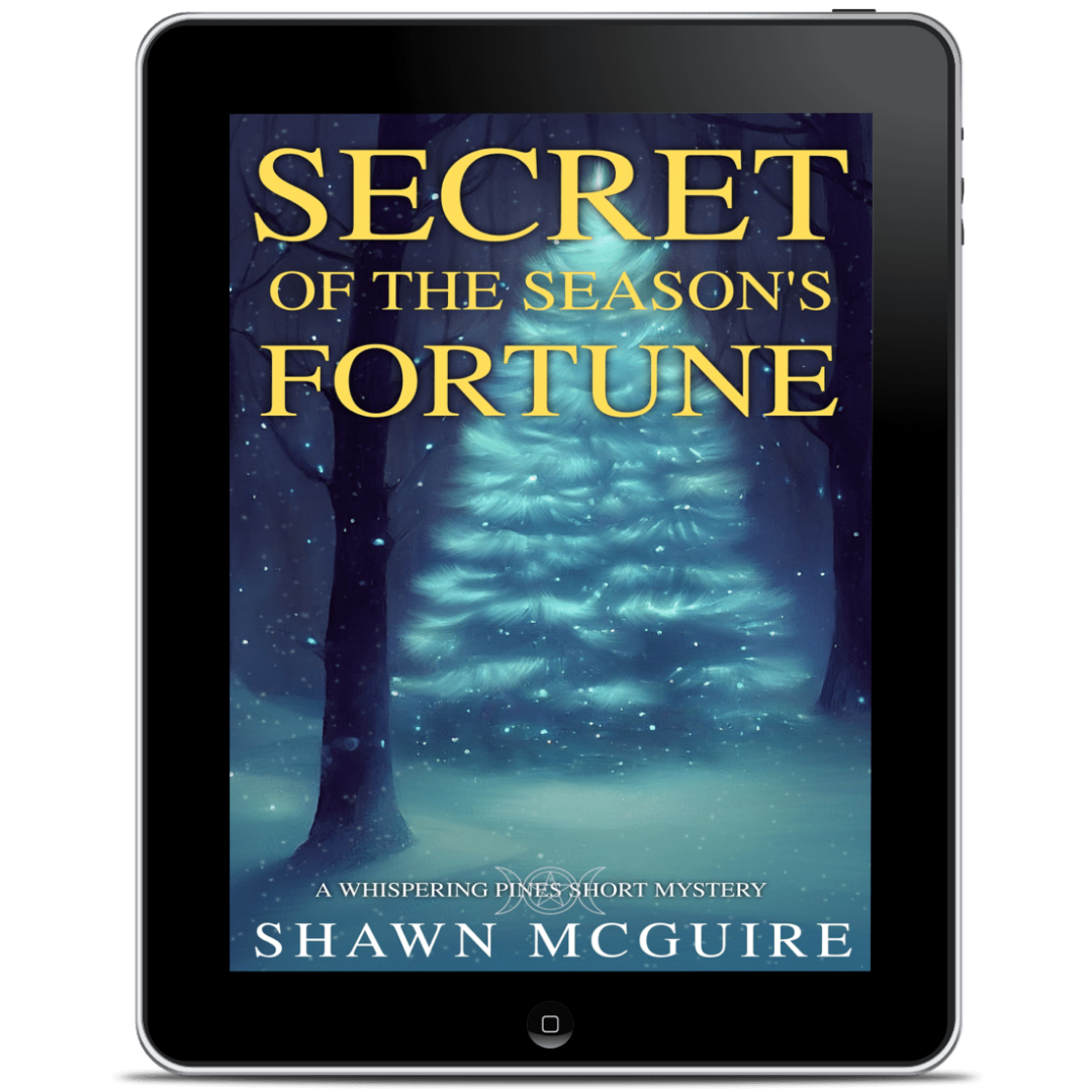 Digital book cover of 'Secret of the Season's Fortune' by Shawn McGuire displayed on a tablet.