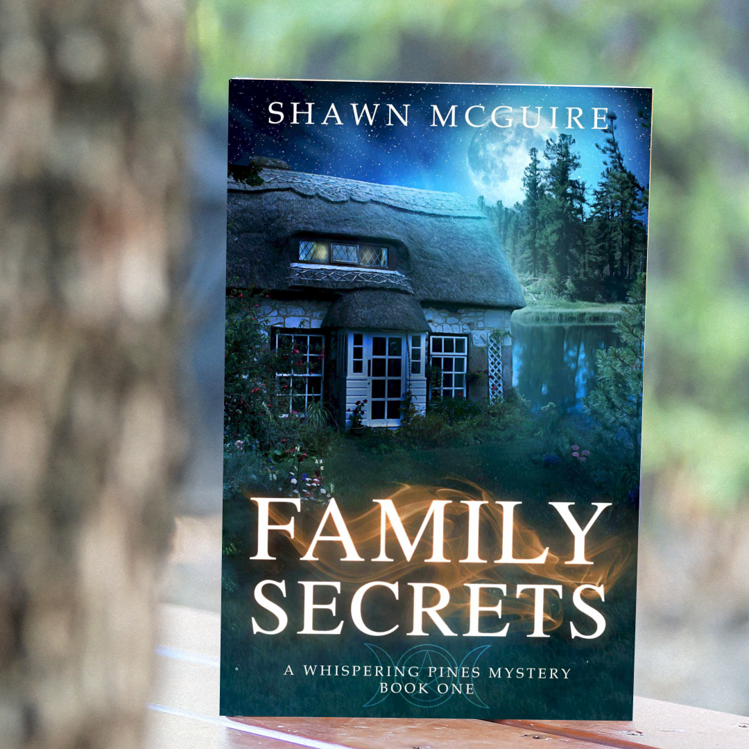 Book cover of 'Family Secrets' by Shawn McGuire with a forest scene in the background