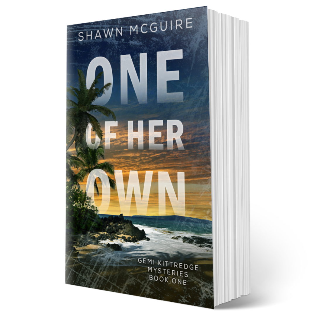 Cover of Shawn McGuire's murder mystery with a tropical beach beneath an ominous sunrise.
