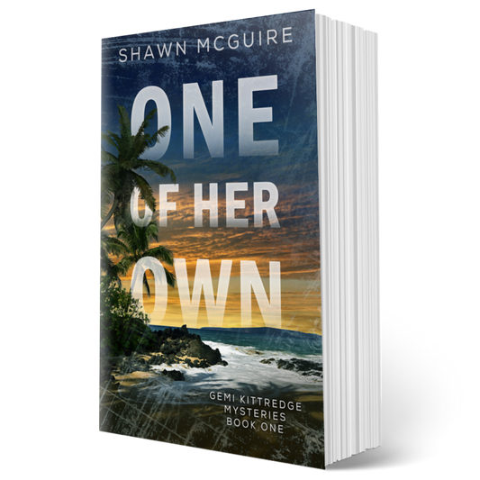 Cover of Shawn McGuire's murder mystery with a tropical beach beneath an ominous sunrise.