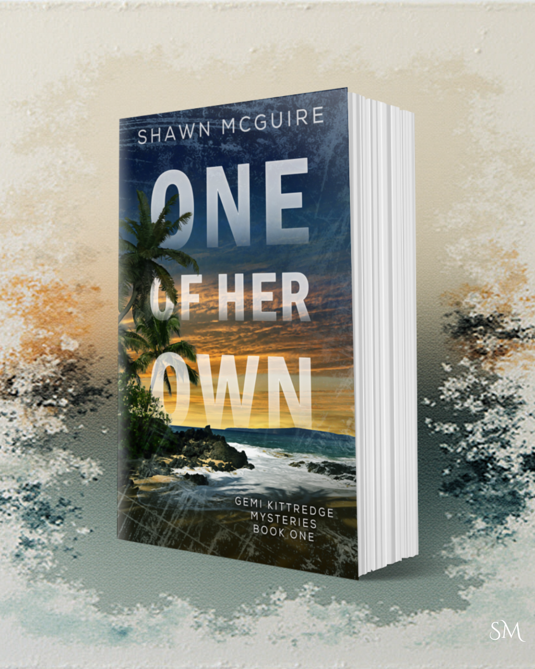 Book titled 'One of Her Own' by Shawn McGuire with a beach scene on the cover.