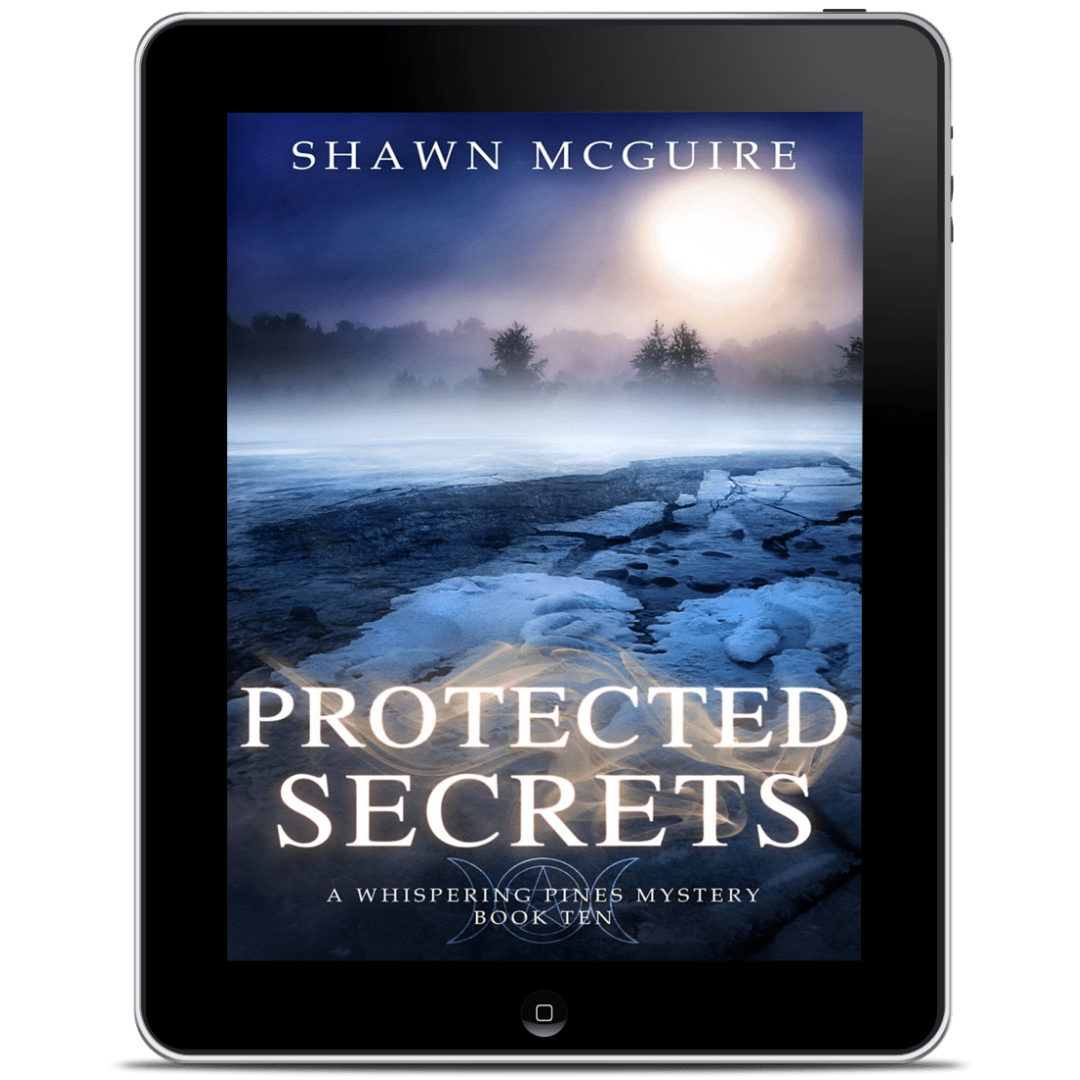Tablet displaying the ebook cover of 'Protected Secrets' by Shawn McGuire 
