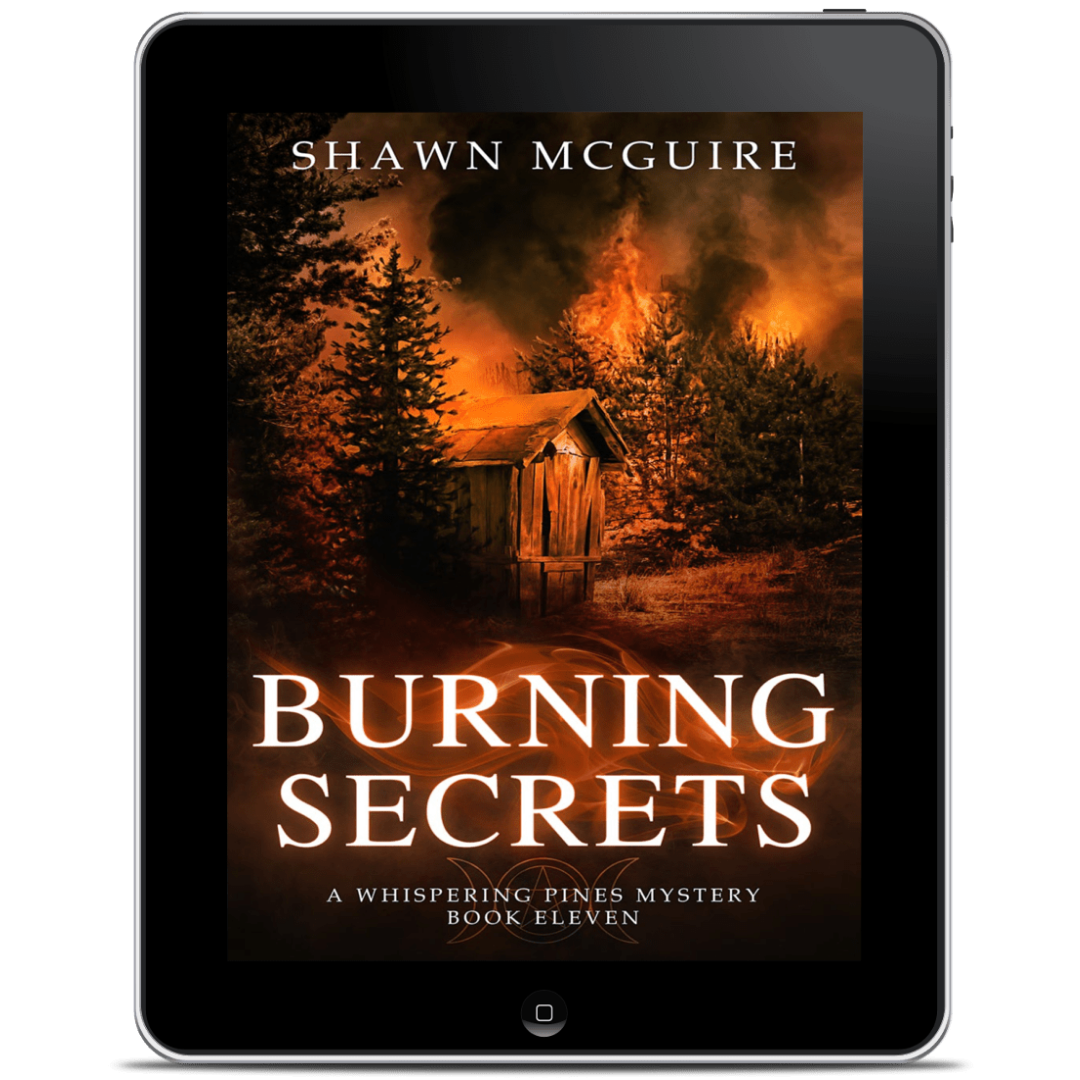 Ebook cover of 'Burning Secrets' by Shawn McGuire on a tablet screen.