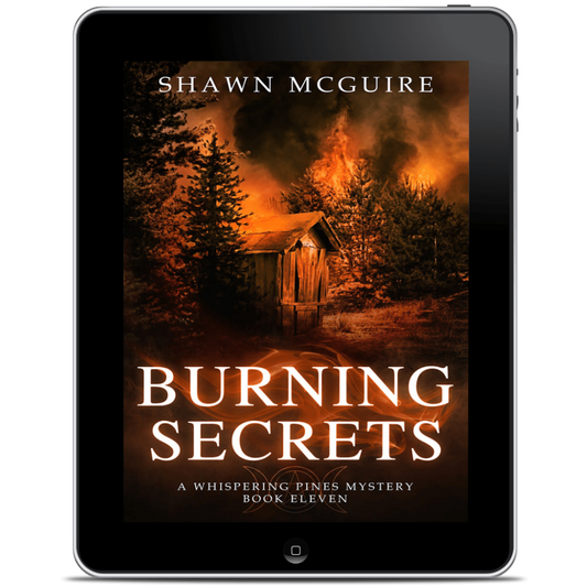 Ebook cover of 'Burning Secrets' by Shawn McGuire on a tablet screen.