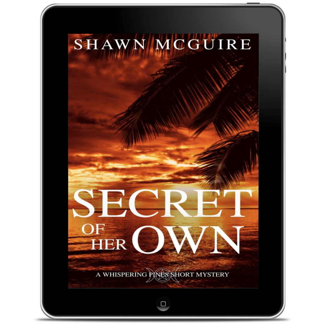 Book cover of 'Secret of Her Own' by Shawn McGuire on a tablet screen.