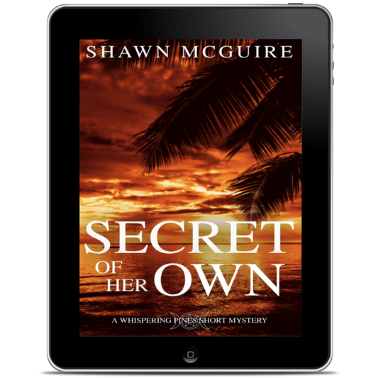 Book cover of 'Secret of Her Own' by Shawn McGuire on a tablet screen.