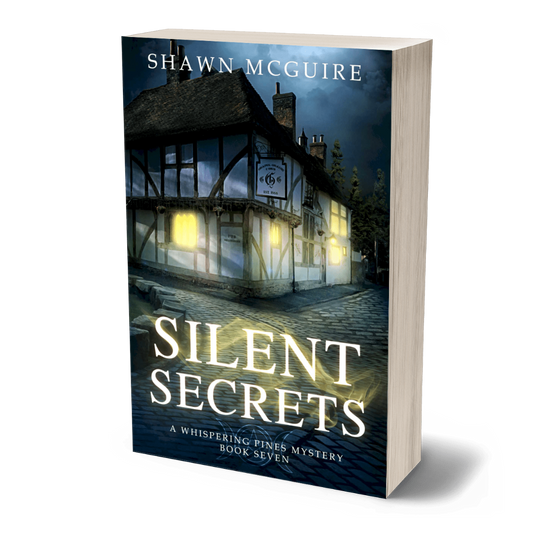 Book cover of 'Silent Secrets' by Shawn McGuire with a nighttime scene of a house.
