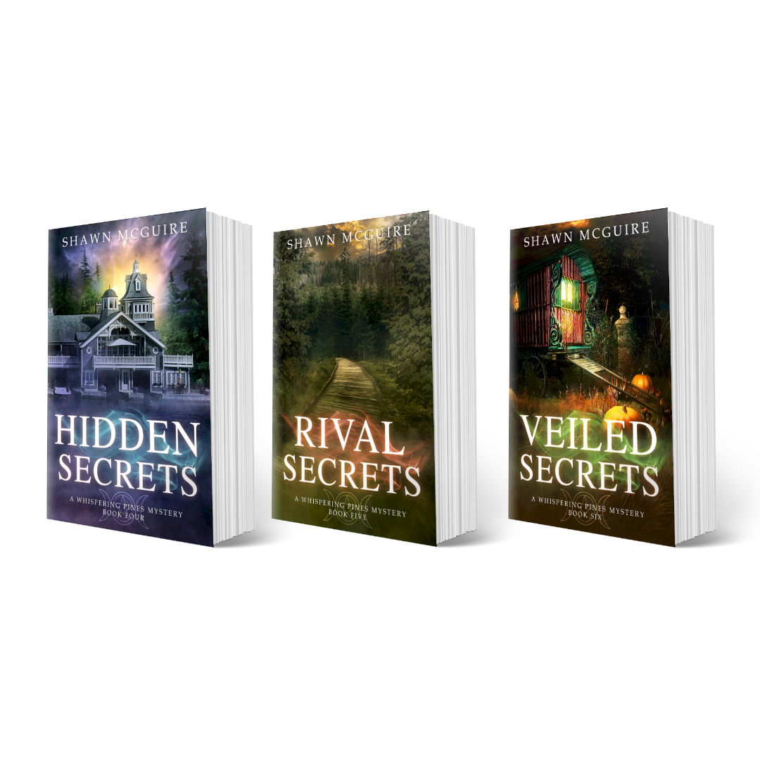Three books titled 'Hidden Secrets', 'Rival Secrets', and 'Veiled Secrets' by Shawn McGuire.