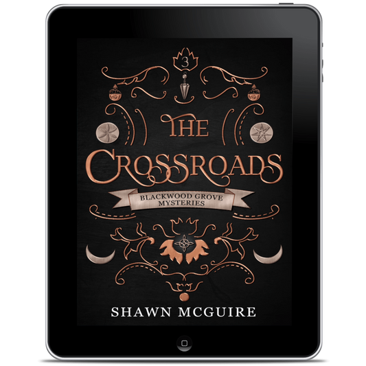 Digital book cover of 'The Crossroads' by Shawn McGuire displayed on a tablet.
