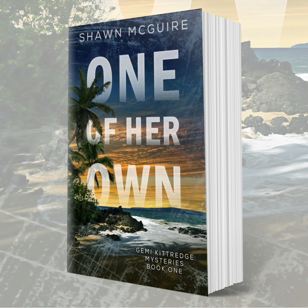 Cover of Shawn McGuire's murder mystery with a tropical beach beneath an ominous sunrise.
