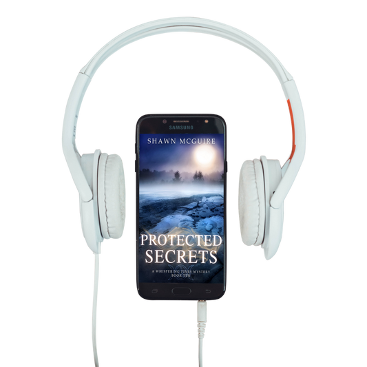 E-book cover on e-reader of Shawn McGuire's cozy murder mystery with a lake in early spring with the ice breaking up implying danger.